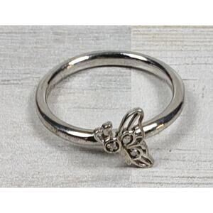 Sterling Silver Butterfly Ring Stackable Diamond Accent Size 7 Rhodium Plated
